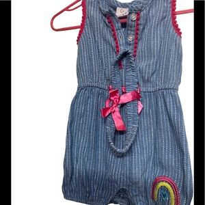 PRINCESS ROSE Infant Denim Romper With Matching Headband..Size:3-6 Months